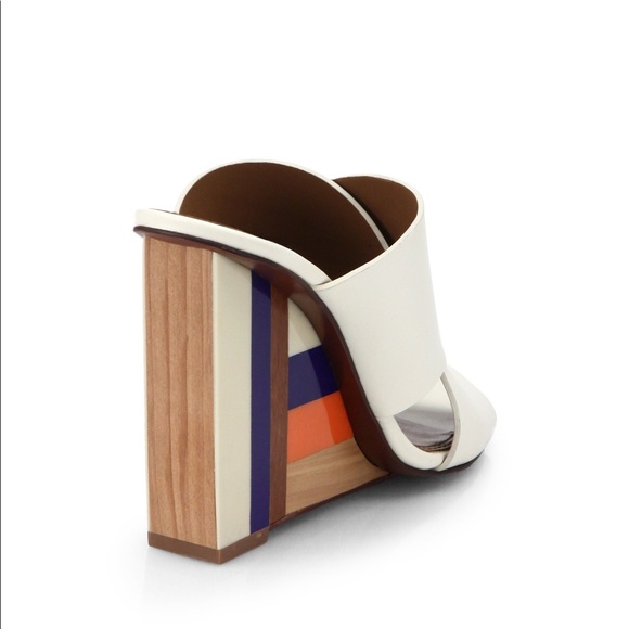 Tory Burch Leather Perspex Wedge Mules Cube Leather Crossover Wedge Sandals - Picture 9 of 16